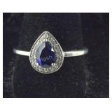 Sterling Silver Pear Shaped Sapphire Surrounded