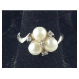 Sterling Silver Three Pearls Surrounded By CZ