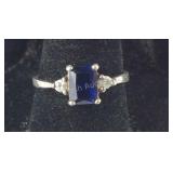 Blue Topaz Ring With CZ Stones Sterling Silver