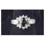 Sterling Silver Black Onyx & CZ Halo Ring 3.1