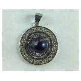 Sterling Silver Black Pearl & CZ Halo Pendant 2.6