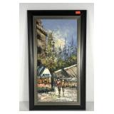 Painting on canvas, European street scene,