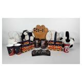 Sports themed decor and souvenir cups, includes