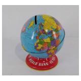 Metal Globe Bank, a few dents, 5" high