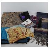 Six Ladies Scarves, silk, wool,and other materials