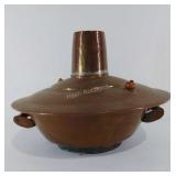 Copper pan with lid and wooden handles