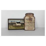 Folk art wooden wall hanging 18x10 and metal jam