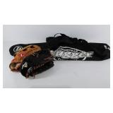 Louisville Slugger bat bag and baseball mitt,