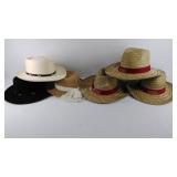 Six hats, 5 straw and 1 wool felt, the straw hat