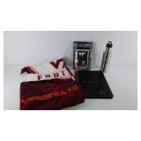 Virginia Tech items, stadium blanket, flag and