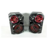 Panasonic speakers, 75W, black and red, 14x7x9