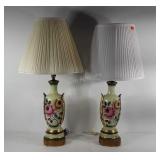 Pair of ceramic floral table lamps, two different