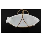 Glassbake serving dish with metal cradle,  18"