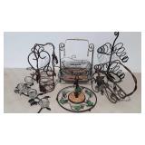 Metalworks, wine bottle stand, carriers, votive