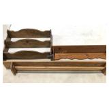 Wood wall shelves (28" and 36" wide) and a quilt