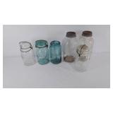 Four Ball Mason Jars and two Atlas canning jars,