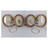 Four Bird pictures in gold oval frames, 2 glass