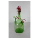 Glass wine carafe with chiller cavity, raffia