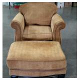 Upholstered arm chair and ottoman, needs cleaned,