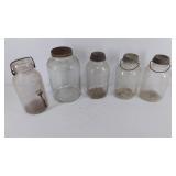 Group of 5 canning jars, tallest is 10" high