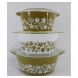 Pyrex Spring Blossom three casserole dishes with