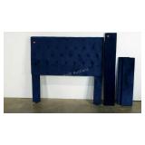 Tufted blue suede full size head board with
