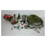 Misc table box, coffee can matches, dice, nail