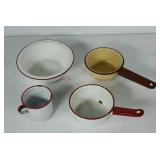 Enamel wear pots, bowl and cup