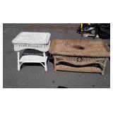 Two pc Wicker Furniture, white side stand,