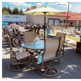 7pc Outdoor Table Set, 4ft Round glass top Table