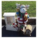 Wood Gardening Decor lot, Moose Santa 30" tall, 2