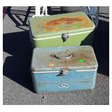 2-Vintage Metal Wrapped Thermos brand Coolers,