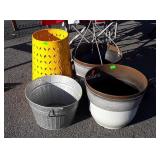 Containers group, plastic decor flower pots, tin
