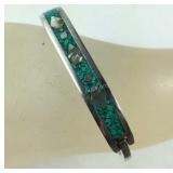 Turquoise chip and abalone silvertone bracelet