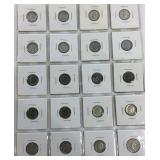 Sleeve of coins, Mercury dimes, foreign coins,