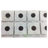 Eight Indian head pennies and a steel penny