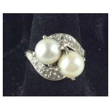 14k white gold pearl and diamond ring size 6.5