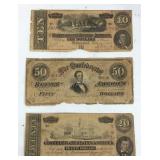Confederate currency, three bills $10, $20, and