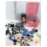 Military medals, pins, buttons, gold ball,