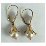 18k gold and pearl earrings tested