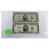 1953S $5 silver certificate and a 1953S red seal