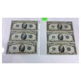Six $10 silver certificates 1934 and 1934C (5)