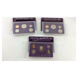 Three proof sets, 1984, 1985, and 1988