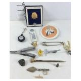 Bugs bunny buttons, military pin, multi tool, and