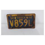 Pennsylvania license plate, Truck, 1952