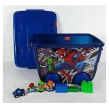 Toys, Spiderman wheeled tote with building blocks