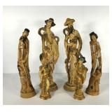 Asian style resin statues, three couples, 10",