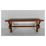 Oak wall shelf with curly brackets, measures 24"