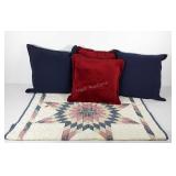 Textiles, throw pillows, two fleece, two down