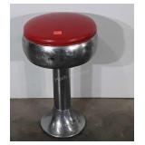 Round bar stool, seat cushion has small tear, 23"
